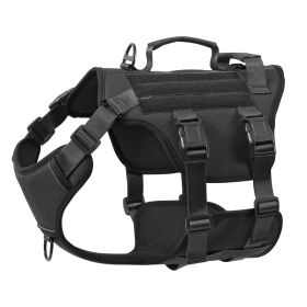 Heat-resistant Durable Nylon Tactical Service Dog Harness, Adjustable No-pull Reflective Vest With Dual Handles For Large Dogs (Option: Black-XL)
